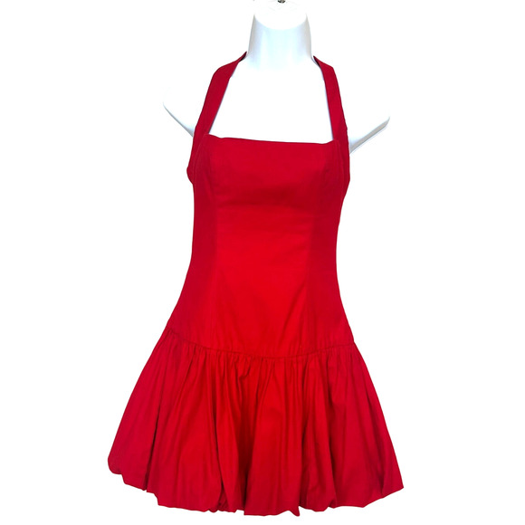 Reformation Red Bubble Hem Mini Dress SIZE 6 Cocktail Party Halter Designer $218 - Picture 6 of 11